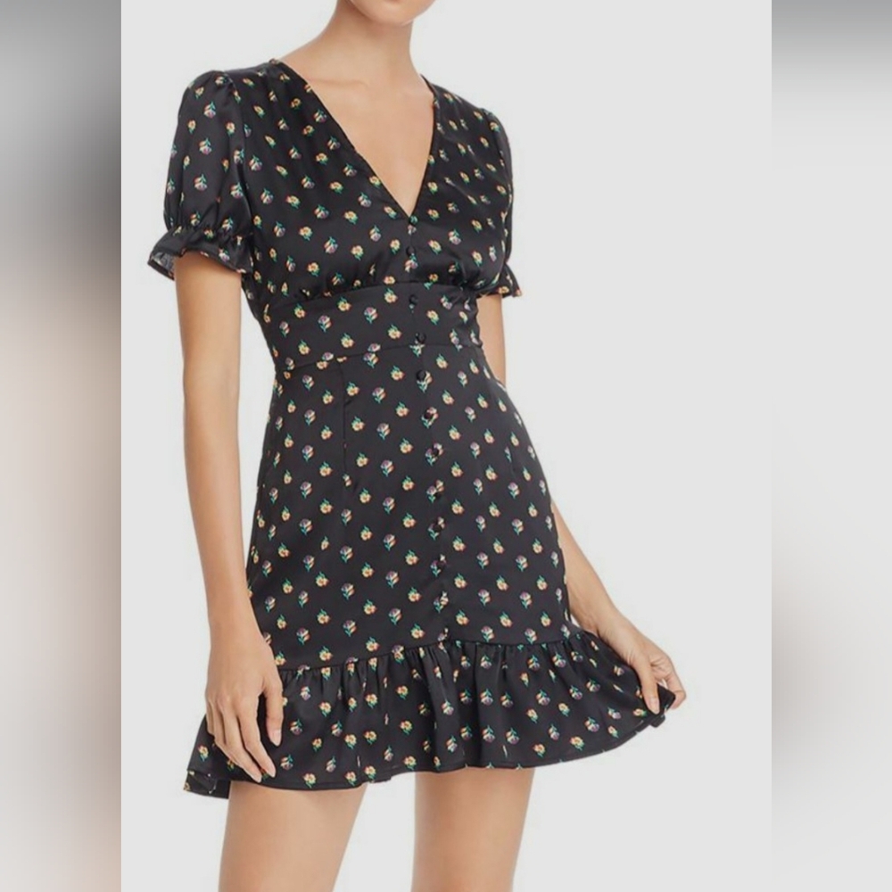 Aqua Brand Black Mini Dress with Floral Print - Picture 1 of 5